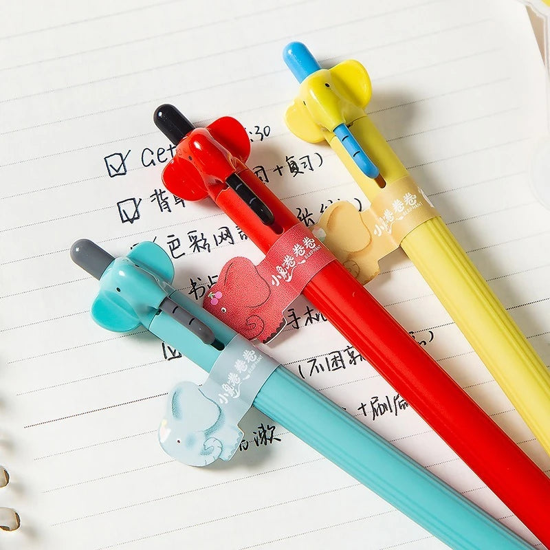 12PC Dumbo Roll Roll Cute Press Neutral Pen Anti slip Texture Double Bead ST Speed Drying 0.5 Brushing Questions Black Pen