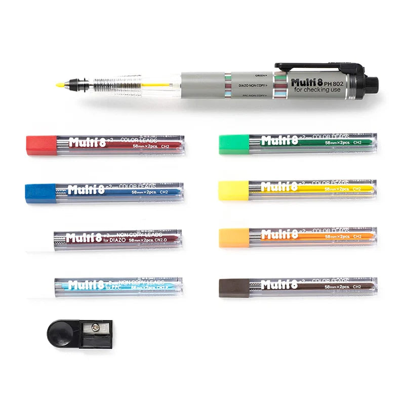 Japan Pentel Multi+8 2.0mm Automatic Knock Mechanical Colored Pencils - Sketch Essential for Artists & Designers (PH803/802S)